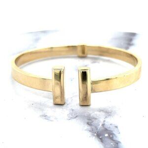 Women's Solid 14K Yellow Gold 6mm Polished Bar Cuff Bangle Bracelet Minimalist